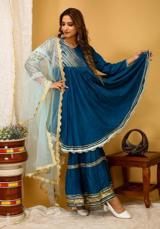 Picture of Pleasing Silk Navy Blue Readymade Salwar Kameez