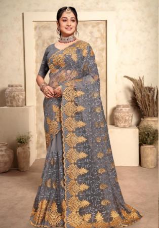 Picture of Pretty Net Dim Gray Saree