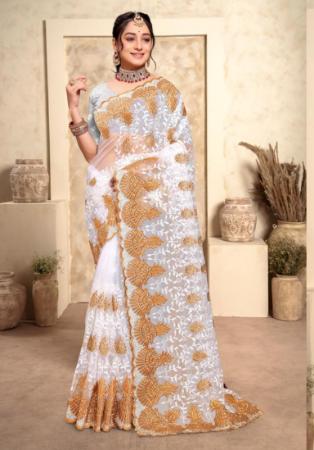 Picture of Pretty Net Light Steel Blue Saree