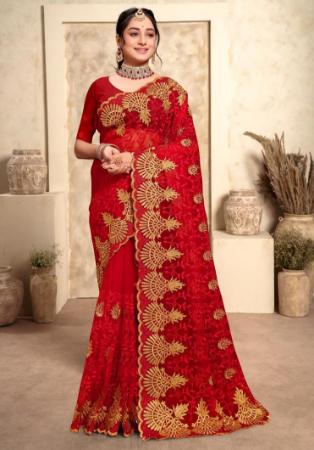 Picture of Lovely Net Dark Red Saree