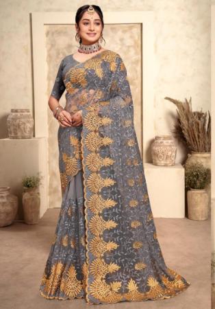 Picture of Sightly Net Dim Gray Saree