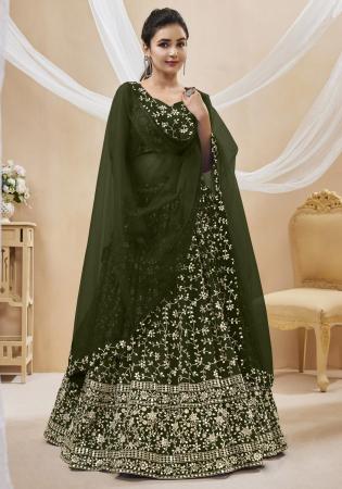 Picture of Marvelous Georgette Dark Olive Green Lehenga Choli