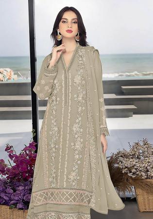 Picture of Graceful Georgette Beige Straight Cut Salwar Kameez