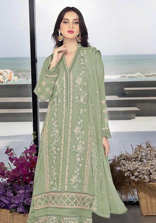 Picture of Georgette Dark Sea Green Straight Cut Salwar Kameez