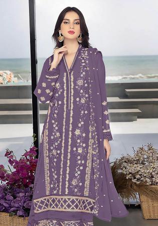 Picture of Exquisite Georgette Purple Straight Cut Salwar Kameez