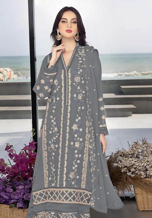 Picture of Georgette Slate Grey Straight Cut Salwar Kameez