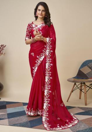 Picture of Superb Silk Dark Red Saree