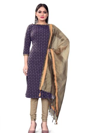 Picture of Cotton Dark Slate Grey Straight Cut Salwar Kameez