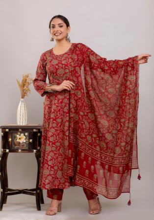 Picture of Rayon & Cotton Maroon Readymade Salwar Kameez