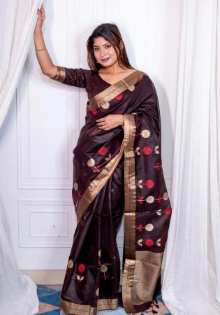 Picture of Charming Linen Saddle Brown Saree