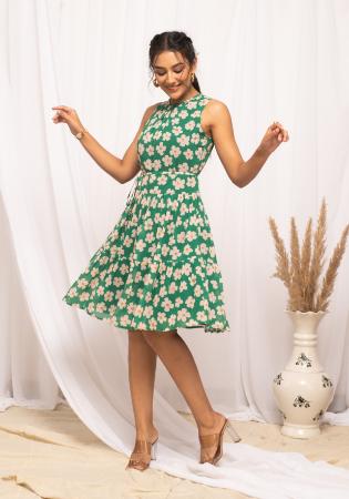 Picture of Cotton & Georgette Dark Sea Green Kurtis And Tunic