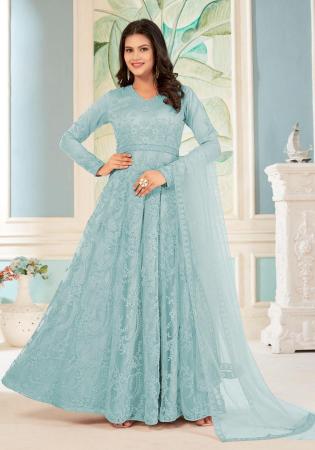 Picture of Fascinating Net Light Steel Blue Anarkali Salwar Kameez