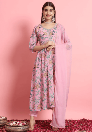 Picture of Rayon & Georgette Pink Readymade Salwar Kameez