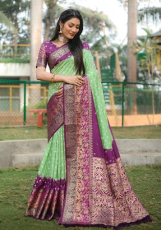 Picture of Well Formed Silk Dark Sea Green Saree