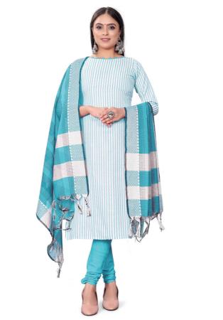 Picture of Cotton Light Steel Blue Straight Cut Salwar Kameez