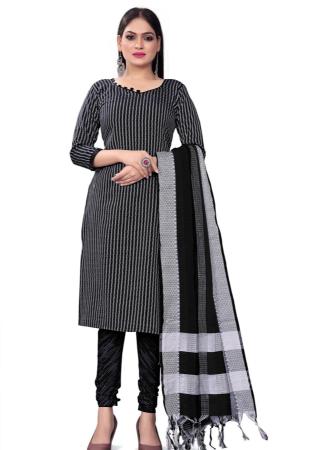 Picture of Shapely Cotton Black Straight Cut Salwar Kameez