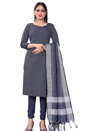 Picture of Cotton Dark Slate Grey Straight Cut Salwar Kameez