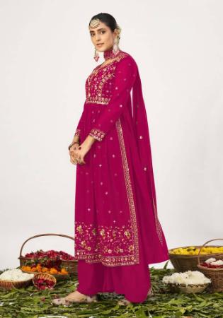 Picture of Georgette Medium Violet Red Straight Cut Salwar Kameez