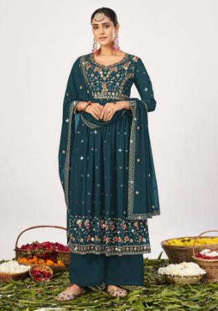 Picture of Georgette Dark Slate Grey Straight Cut Salwar Kameez