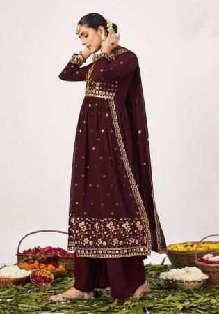 Picture of Georgette Dark Olive Green Straight Cut Salwar Kameez