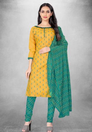 Picture of Beauteous Cotton Golden Rod Straight Cut Salwar Kameez