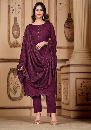 Picture of Georgette Saddle Brown Straight Cut Salwar Kameez