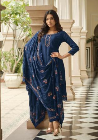 Picture of Chiffon Midnight Blue Straight Cut Salwar Kameez