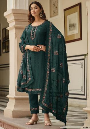 Picture of Chiffon Dark Green Straight Cut Salwar Kameez