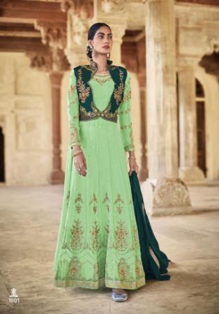 Picture of Georgette Dark Sea Green Straight Cut Salwar Kameez