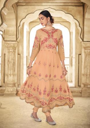 Picture of Georgette Light Salmon Straight Cut Salwar Kameez