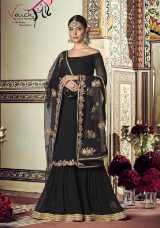 Picture of Ideal Georgette Black Straight Cut Salwar Kameez