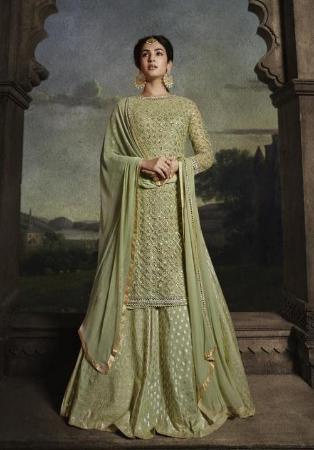 Picture of Georgette & Net Dark Khaki Anarkali Salwar Kameez