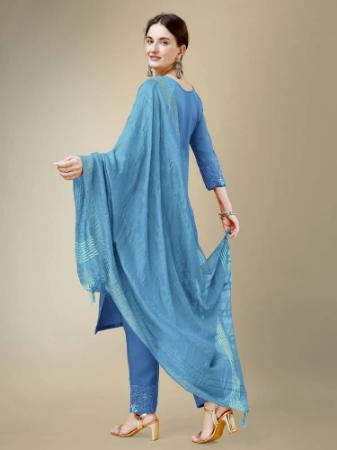 Picture of Marvelous Cotton Sky Blue Readymade Salwar Kameez