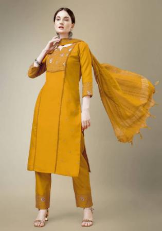 Picture of Alluring Cotton Golden Rod Readymade Salwar Kameez