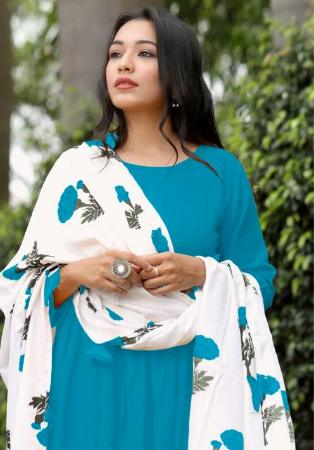 Picture of Rayon & Cotton Dark Cyan Readymade Salwar Kameez