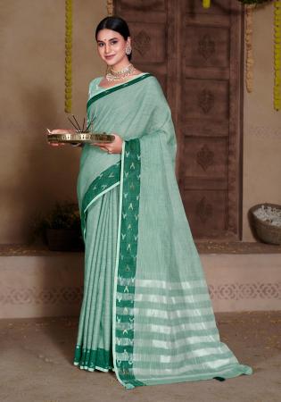 Picture of Pretty Linen Dark Sea Green Saree