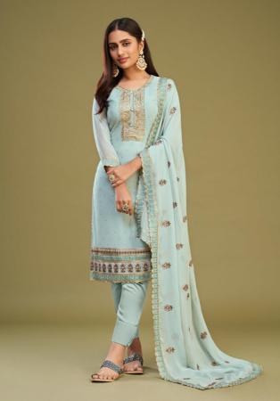 Picture of Georgette Light Slate Grey Straight Cut Salwar Kameez