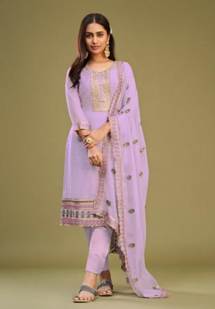 Picture of Georgette Light Slate Grey Straight Cut Salwar Kameez