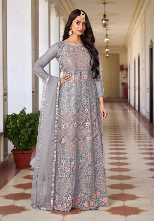 Picture of Elegant Net Dark Grey Anarkali Salwar Kameez