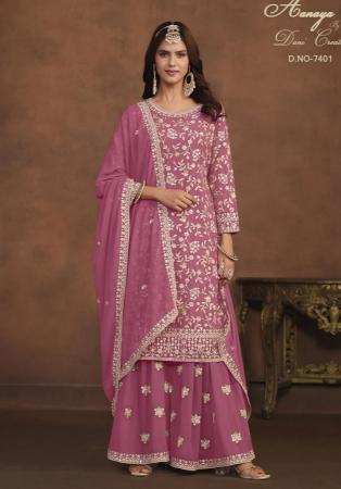 Picture of Georgette Indian Red Straight Cut Salwar Kameez