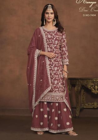 Picture of Elegant Georgette Brown Straight Cut Salwar Kameez