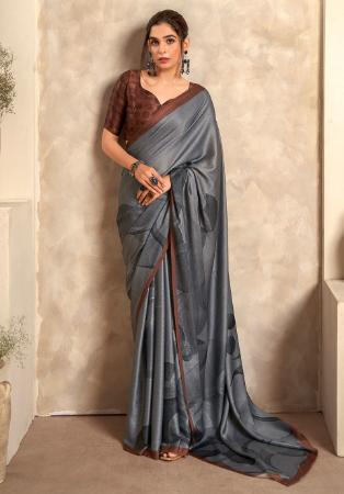 Picture of Stunning Crepe & Satin Slate Grey Saree