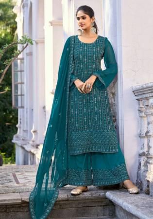 Picture of Grand Silk Teal Straight Cut Salwar Kameez