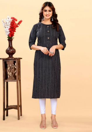 Picture of Alluring Cotton Black Kurtis & Tunic