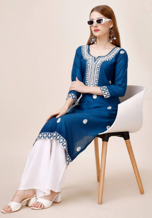 Picture of Rayon & Cotton Midnight Blue Kurtis And Tunic