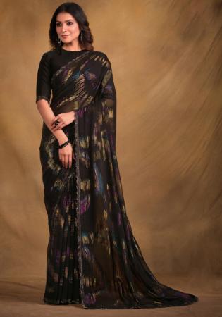 Picture of Pretty Georgette & Satin & Silk Black Saree