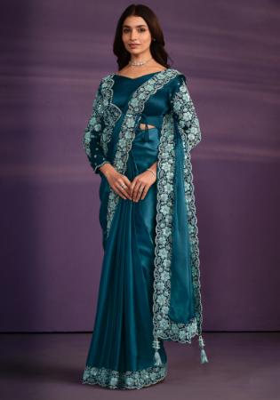 Picture of Magnificent Crepe & Satin & Silk Navy Blue Saree