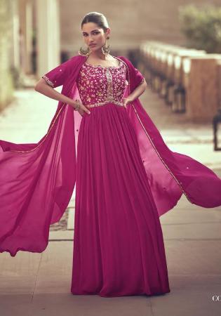 Picture of Chiffon & Silk Medium Violet Red Anarkali Salwar Kameez