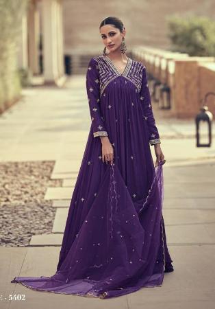 Picture of Chiffon & Silk Midnight Blue Anarkali Salwar Kameez