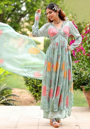 Picture of Georgette Powder Blue Readymade Salwar Kameez